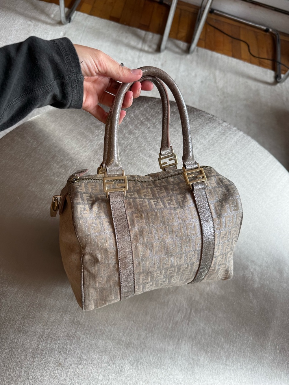 FENDI GOLD SHIMMER ZUCCA FF BOWLER AUTHENTIC